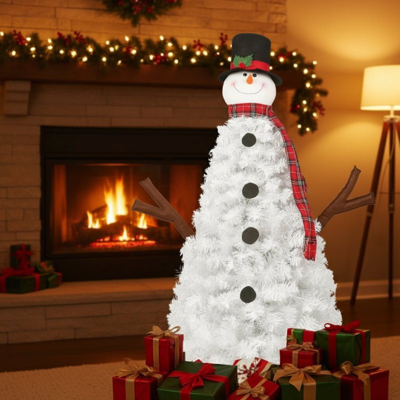 Arbre de Noël artificiel blanc en forme de bonhomme de neige 4 pieds avec 100 lumières DEL