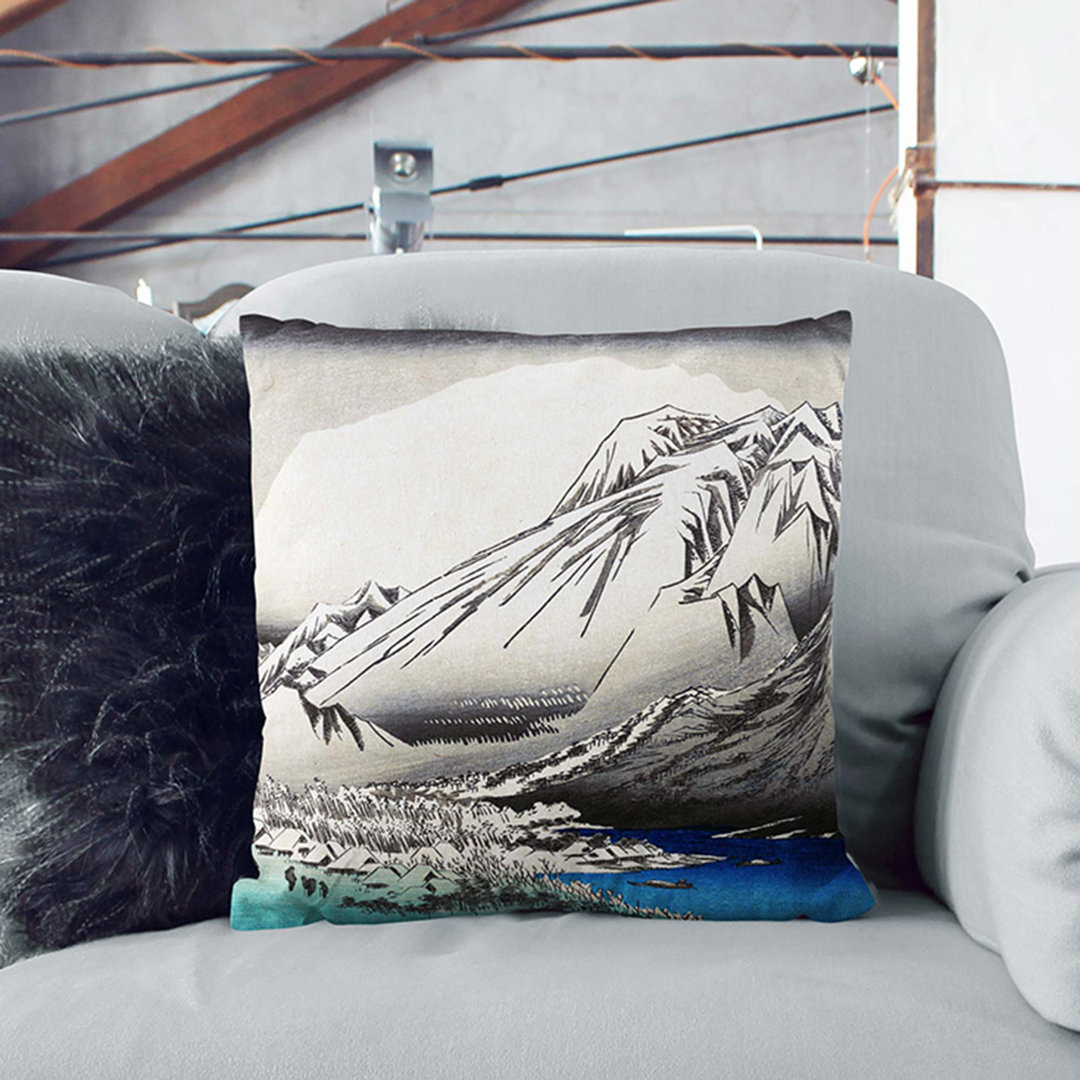 Evening Snow on Hira by Utagawa Hiroshige Cushion with Filling