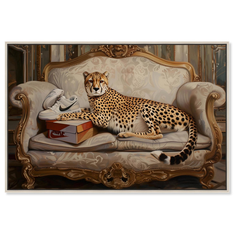 Lounging Sneaker Cheetah Canvas Fashion Art Felines by , H 21 po x l 31 po, Cadre argenté