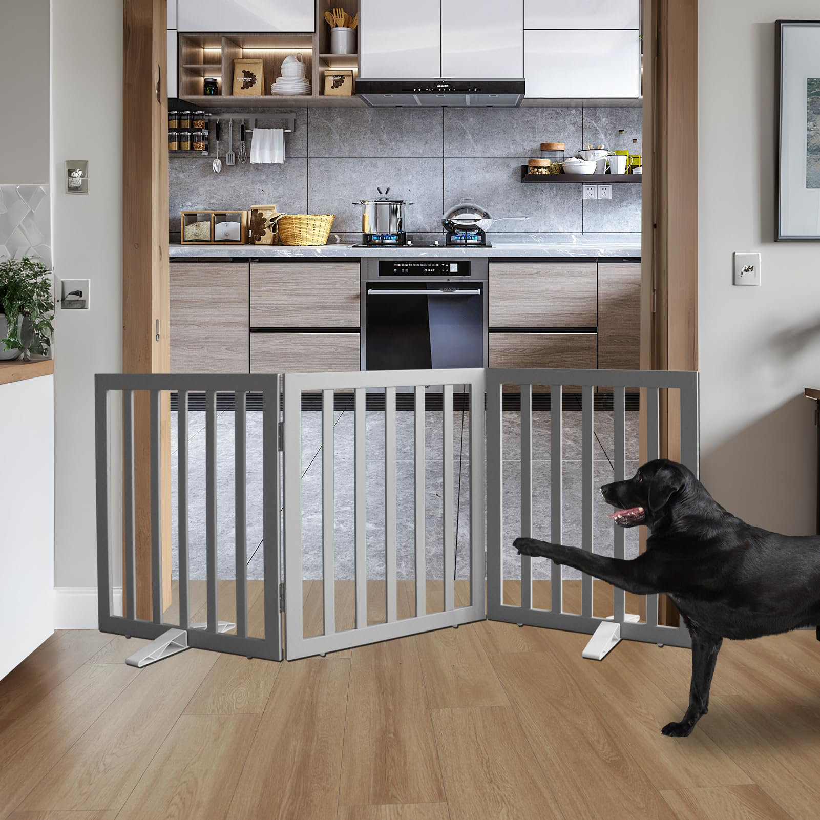 Archie & Oscar™ Freestanding Indoor Dog Gate For House Foldable Wood ...
