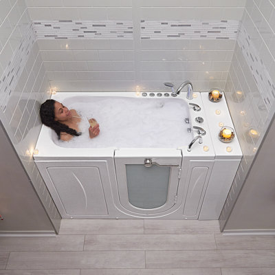 Ella Capri 30"x52" Acrylic Air and Hydro Massage Walk-In Bathtub with Right Outward Swing Door, 5 Piece Fast Fill Faucet, 2" Dual Drain