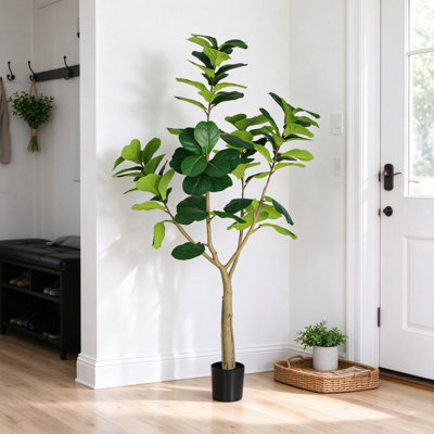 Figuier artificiel 7pi, plante artificielle en pot avec pot noir, 1pc / ensemble