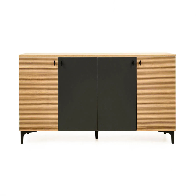 Modern Console Table, Oak & Anthracite Color, 55.1 x 27.3 x 15.0 Inches | 100% Melamine Coated Chipboard, Thickness: 0.7 Inches | Durable Plastic Legs, Stylish Design for Entryway & Living Room, Easy Assembly