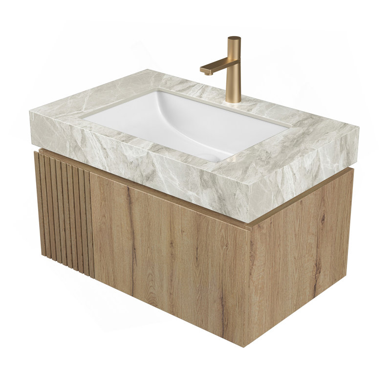 Comptoir en pierre frittée gris clair de 30 po et lavabo en céramique, sans armoire, sans robinet ni couvercle d'évier
