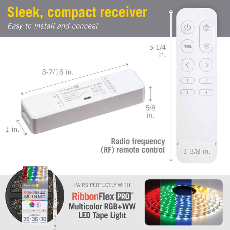 Compact White Wireless RGB+WW LED Controller with Remote