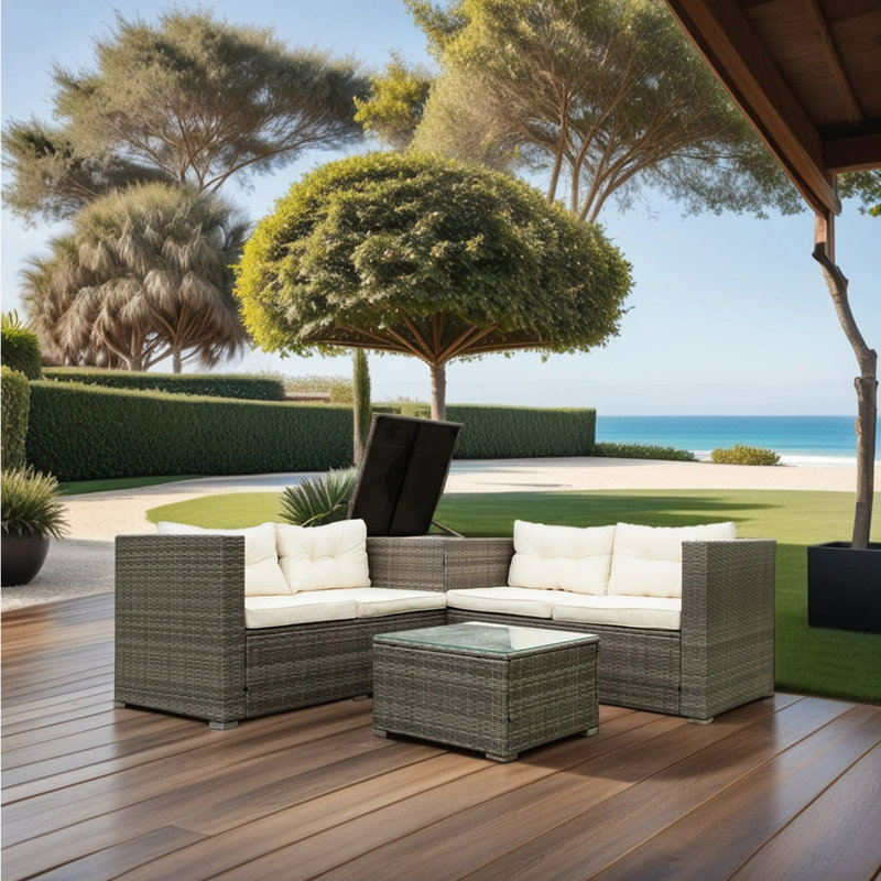Ensemble de canapé modulaire d'extérieur en rotin et osier 4 pièces, Blanc