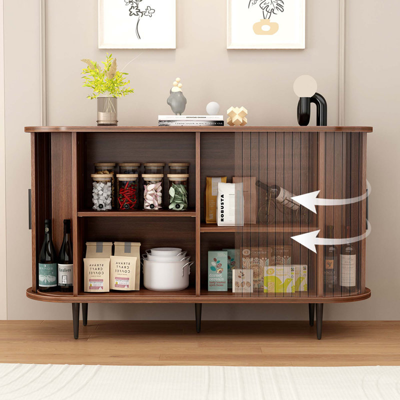 Buffet Sideboard Cabinet With Storage,Fluted Storage Accent Cabinet With Curvy Edge, Sliding Door For Living,Dining Room, Kitchen,Hallway