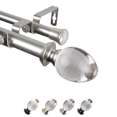 Steel Rod/Acrylic Finial Adjustable Double Curtain Rod