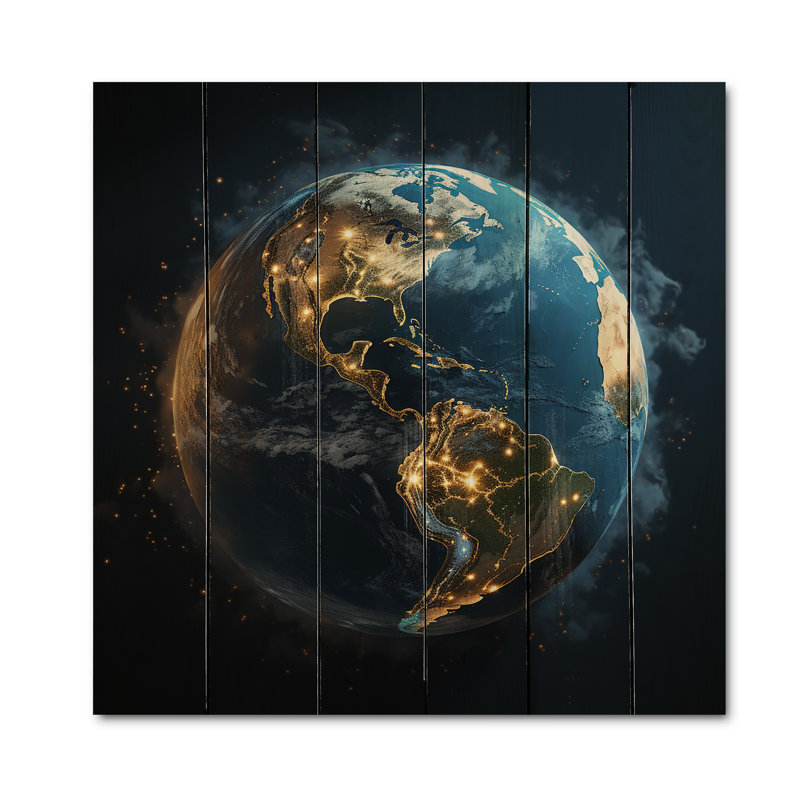 Javonn Earth Lights From Space I sur impression sur bois, H 35 po x l 35 po x P 0,78 po