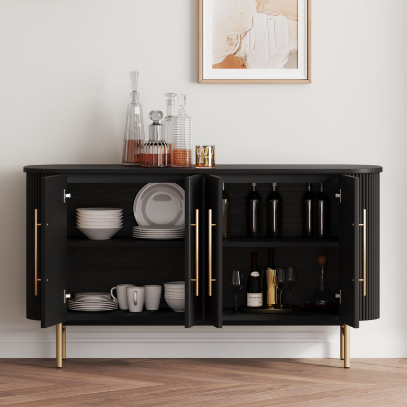 Penelope 59.1" Solid Wood Fluted Sideboard, Now Fully Assembled, Black