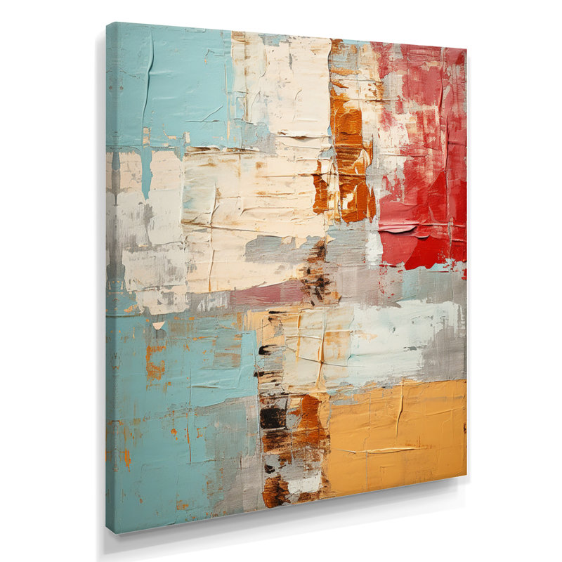«Nostalgia In Blue Red Orange - Abstract Collages», art mural, Toile tendue, H 20 po x l 12 po x P 1 po