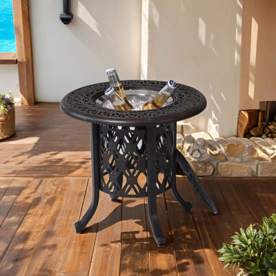 Table basse ronde en aluminium avec seau à glace amovible Tralaina, petite table