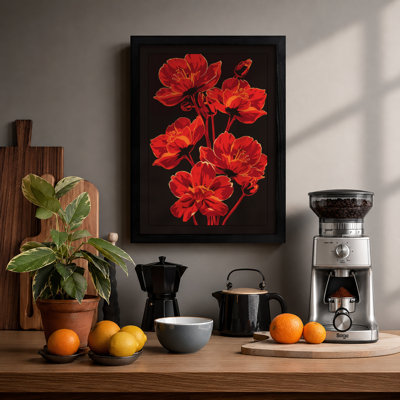Vibrant Red Blooms Botanical - Framed Print