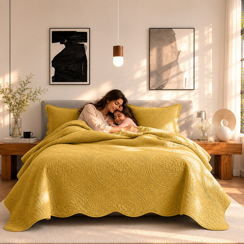 Ensemble de couvre-lit surdimensionné à motif floral Moonlight, Queen, OCHRE