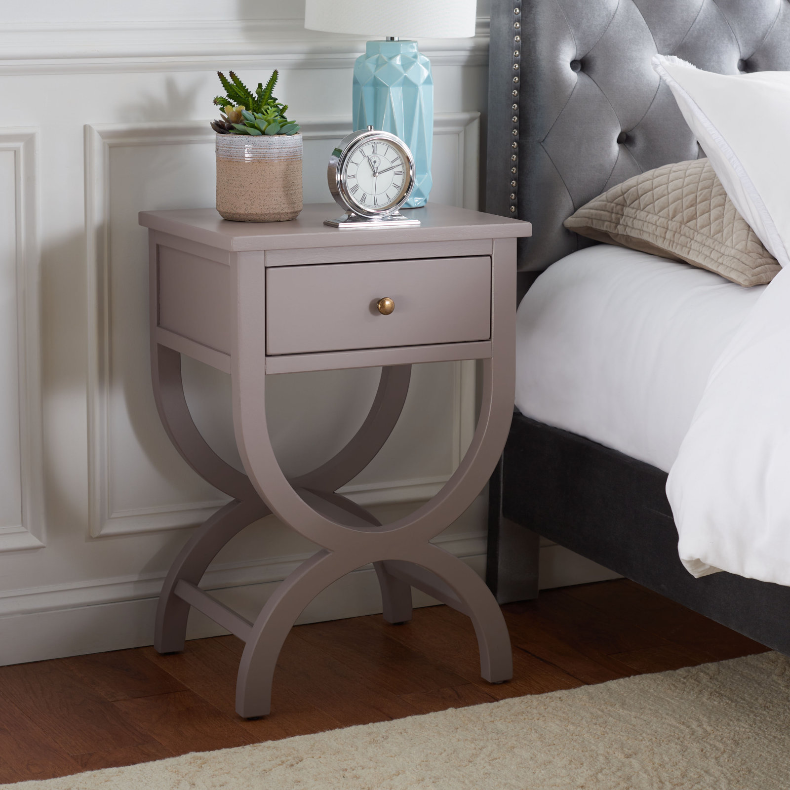 Floris End Table With Storage, Gray Mauve