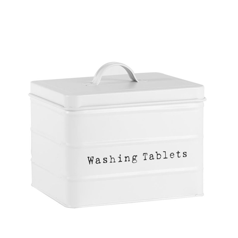 Harbour Housewares - Vintage Metal Washing Tablets Canister, White