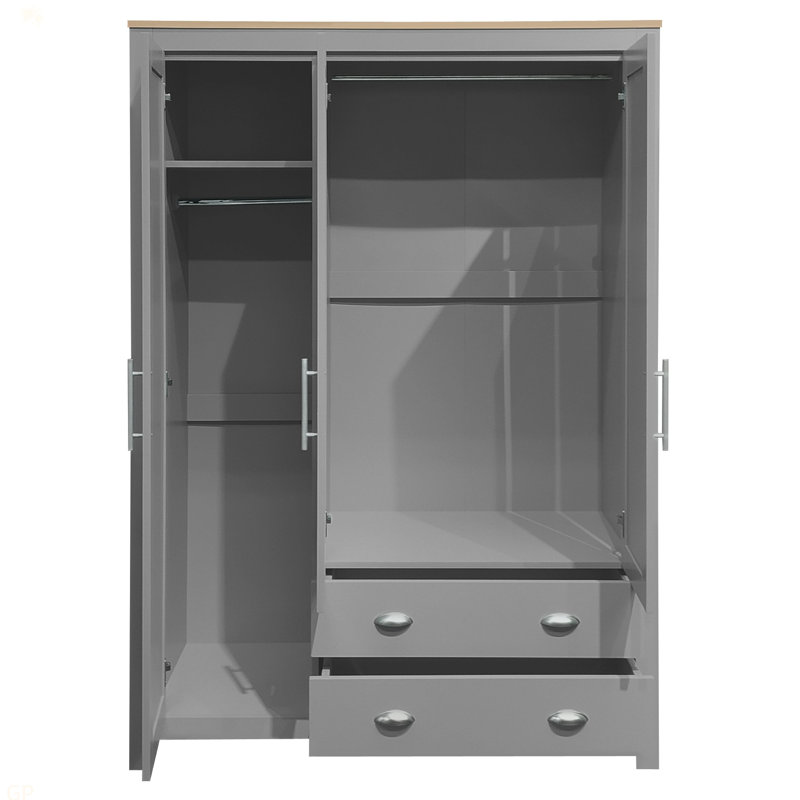 Armoire de rangement à trois portes avec armoires et deux tringles de suspension