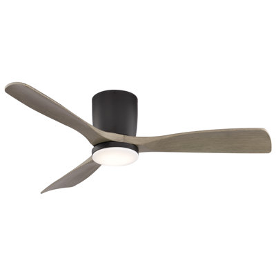  Ventilateur de plafond encastrable noir mat 52 po avec pales en chêne clair Maplewood, ensemble d'éclairage DEL intégré et télécommande inclus, moteur à courant continu écoénergétique à 6 vitesses