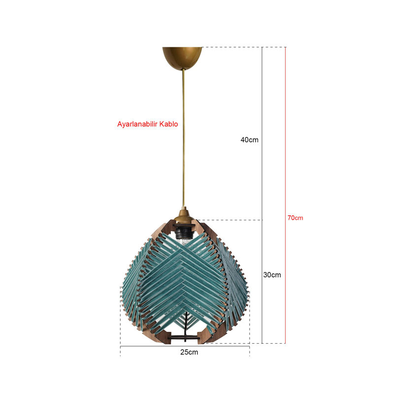 Élégant lustre bleu, 11,8 x 9,8 pouces, corps en plastique avec capuchon en coton | Hauteur réglable jusqu'à 27,6 pouces | Douille E27, 40 W maximum | Parfait pour le salon, la salle à manger ou la chambre à coucher, luminaire élégant