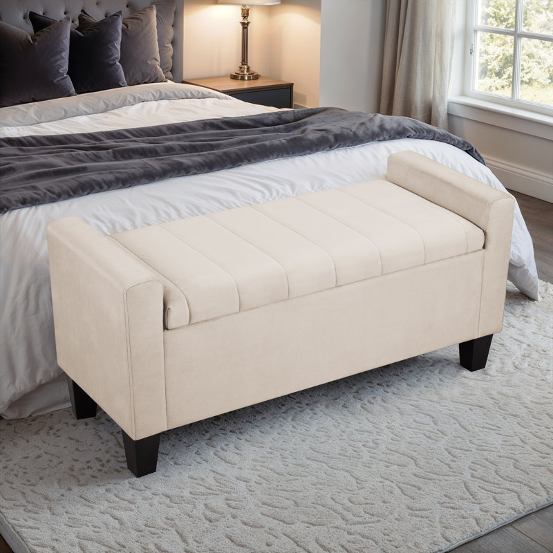 Jade Upholstered Ottoman Storage Bench, Beige