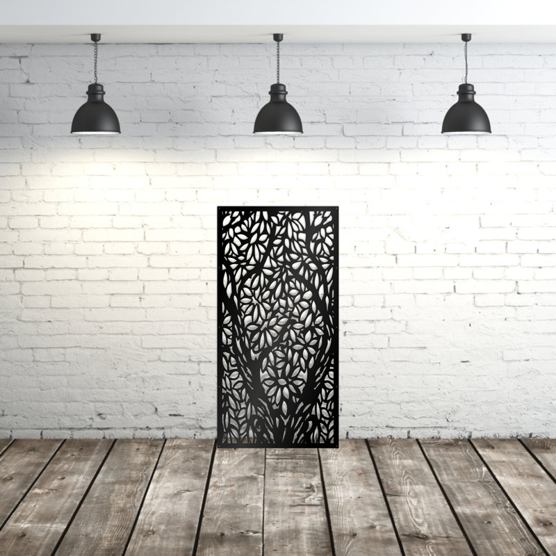 Panneau d'intimité en aluminium découpé au laser Magnolia - Art mural extérieur thermolaqué en métal, paravent de clôture décoratif