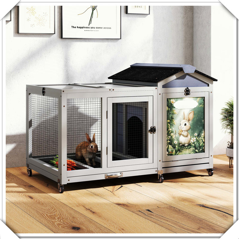 Cage à lapin en bois avec roulettes