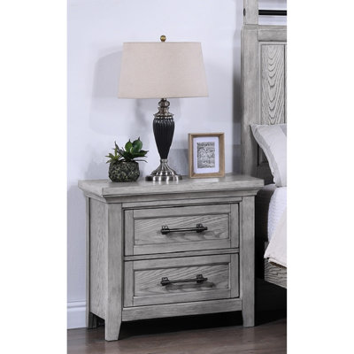 Bedroom Nightstand With Gray Finish And Two Drawers - Solid Wood, Drawer In For Build, Transitional