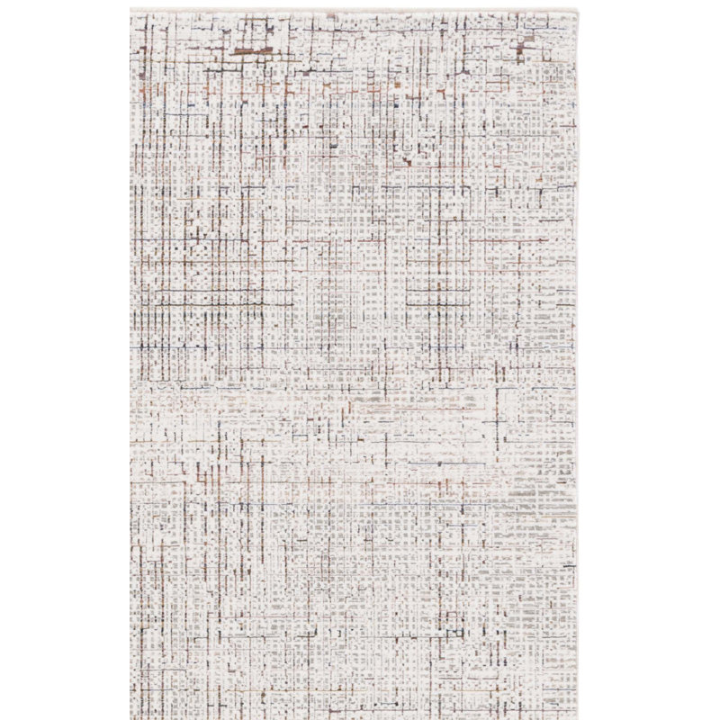 Tapis abstrait en polyester tissé à la machine en ivoire / gris / rouille, Tapis de couloir 2 pi x 8 pi