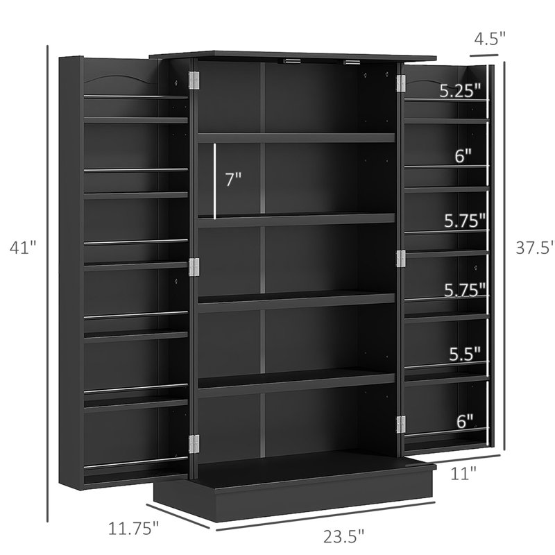 Organisateur de garde-manger 41 po, 12 étagères de porte, 5 tablettes réglables, noir, rangez vos tasses à café, étagère de cuisine, portes doubles, 5, réglables, noir pour le rangement de la batterie de cuisine