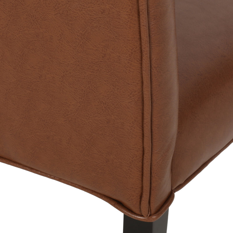 2 chaises de salle à manger Kd, cuir de polyuréthane brun appliqué, capitonnage à boutons, coutures en losange élaborées, pieds fuselés attrayants