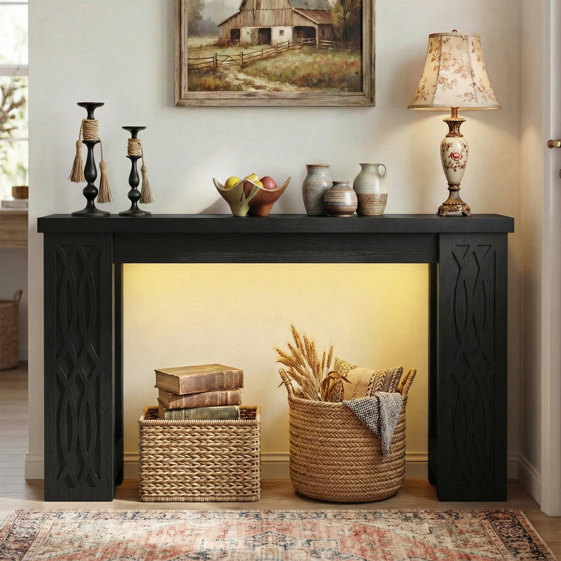 Console 47 po avec station de charge et lumières DEL 47 po, H 33,5 po x l 47 po x P 13,8 po, Noir