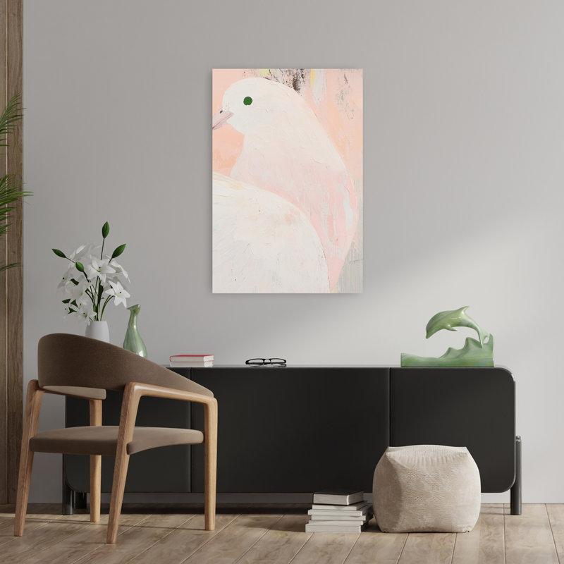 White Peace Dove Abstract Minimalist Modern Bird Nature Portrait Wall Art Print 1 Piece Wrapped Canvas Wall Art