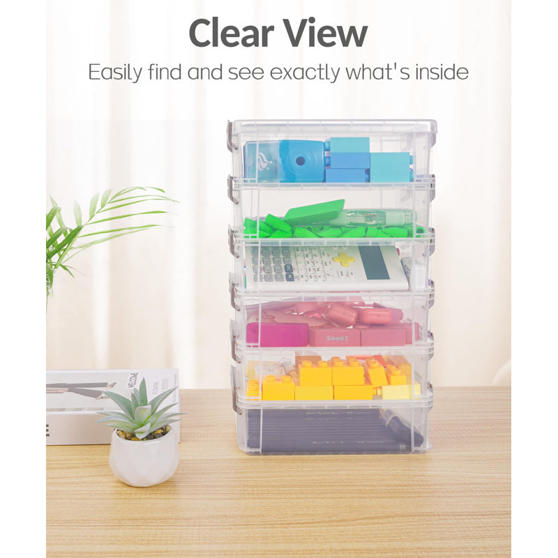 6 Pack Extra Large Plastic Pencil Box, Clear Marker Storage Box, Plastic Container With Lid, Stackable Storage Box