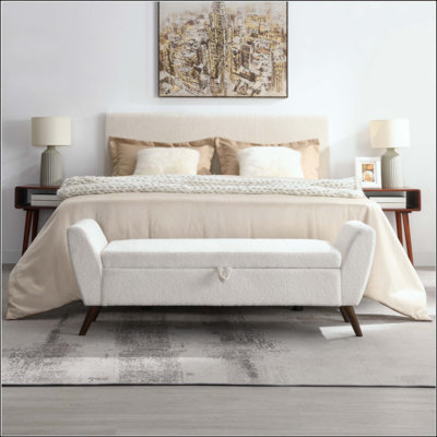 Banc de rangement moderne avec pieds en bois Mid-Centruy, banc avec rangement pour le salon et la chambre à coucher, rembourré confortable