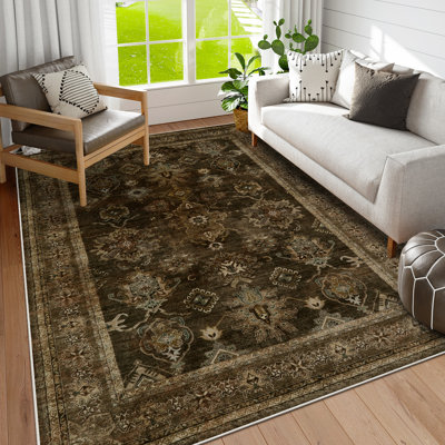Tapis lavable rétro Watte - tapis traditionnel antidérapant pour le salon, la chambre à coucher et la salle à manger - tapis doux et résistant aux taches