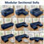 Canapés modulaires | Canapé modulaire moderne 4 places avec rangement pour le salon, sièges profonds | Bleu | Chenille