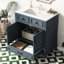Meuble-lavabo bleu 30 po, conception rétro, structure en bois massif, lavabo en céramique brillante, portes à fermeture douce, rangement spacieux, poignée en métal exquise, meuble-lavabo à motif de rainure unique avec planches, mécanisme,-107380758
