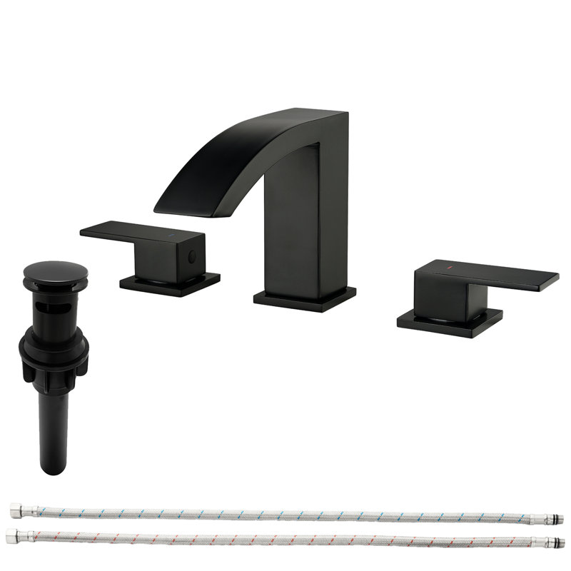 Chute d'eau 8 po Ensemble de robinet de salle de bain à deux poignées avec évier en métal, Noir mat