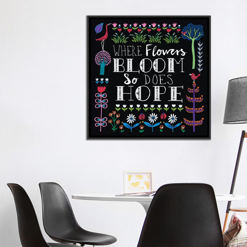 « brillante folklore inspiration ii », art textuel sur toile, H 18 po x l 18 po x P 1,5 po, Toile avec cadre noir