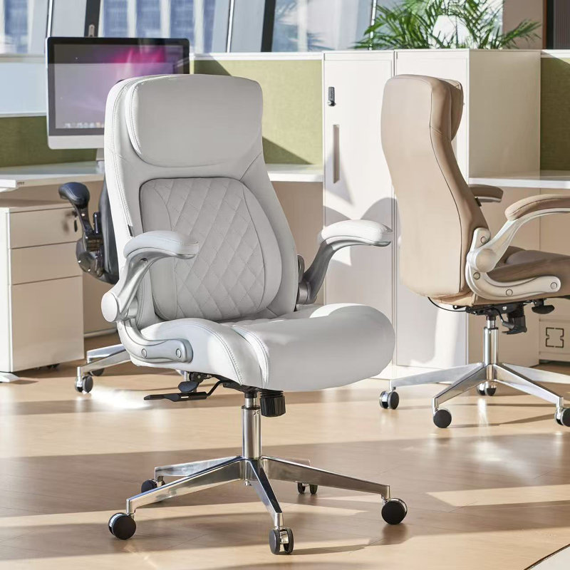 Ergonomic Office Chair. Click5 Lumbar Support with Flip-Up Arms. Modern Swivel Executive Chair and Computer Desk Chair White