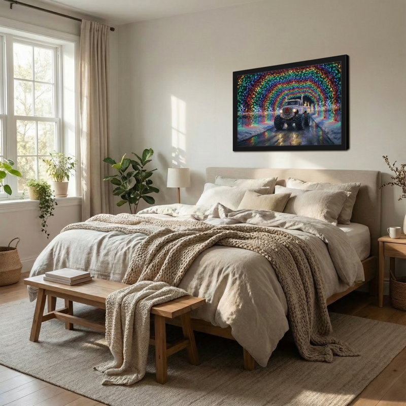 Scène de camion de Noël avec tunnel de lumières colorées, H 16 po x l 24 po