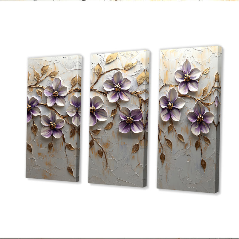 «Mauve fleuri», ensemble de reproductions d'art lilas, Toile tendue, H 40 po x l 60 po x P 1 po