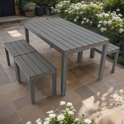 Roann Rectangular Table with 4  Bench Garden Set Coffee