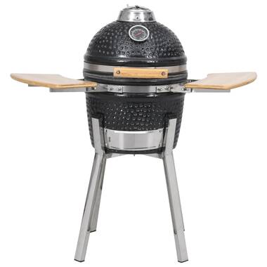 AmberCove 20 Inch Outdoor BBQ Portable Kamado Charcoal Grill with Smoker,  Stainless Steel Removable Grate, and Four 2.5-Inch Lockable Universal Wheels