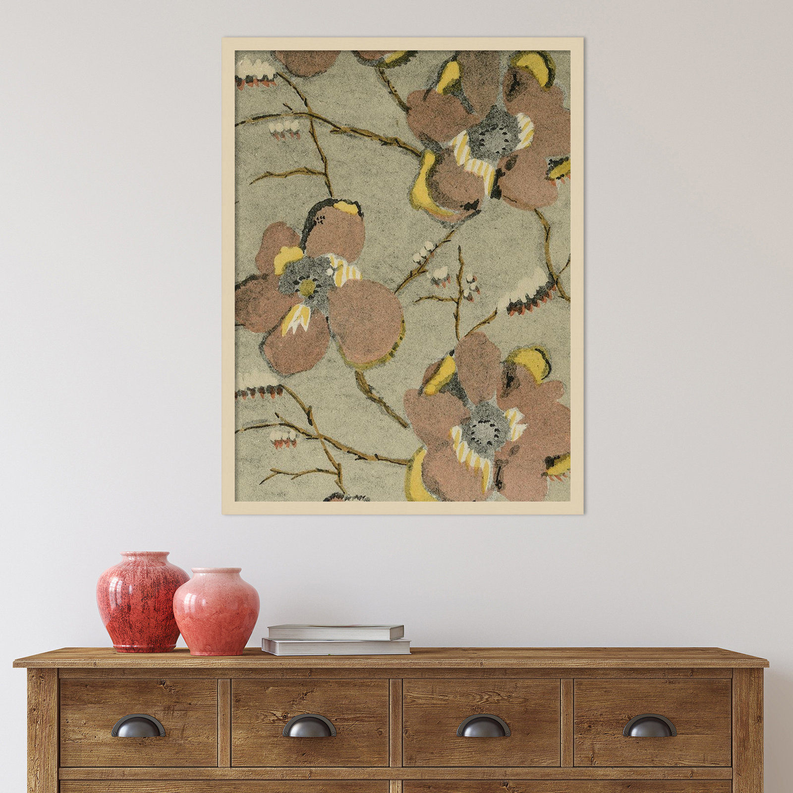 Delicate Floral Pattern II Painting, Brown, 33" H x 25" W