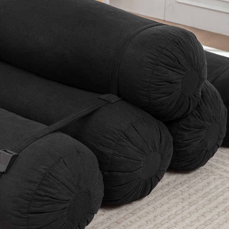 Canapé de sol réglable en velours côtelé, canapé relax modulaire de 5 pièces avec sangles, noir