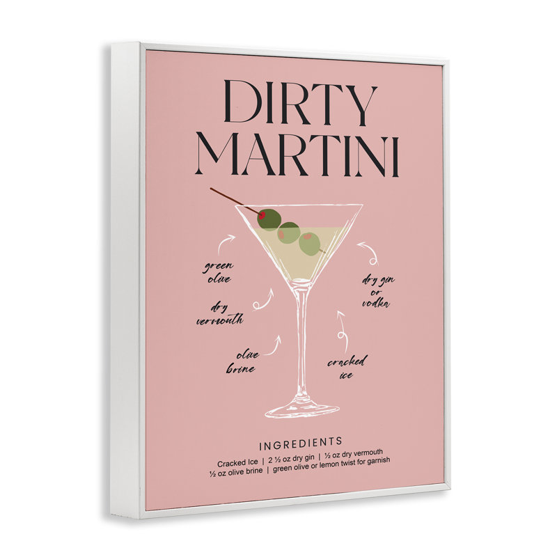 «Dirty Martini», recette giclée encadrée rose, design par lettré et doublé, H 14 po x l 11 po