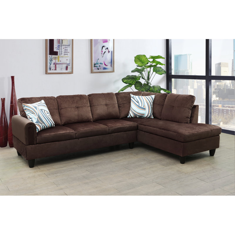Upholstered L-Shaped Sectional Right Hand Facing, Right Hand Facing, Chocolate Microfiber/Microsuede