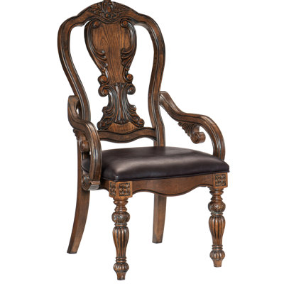 Fauteuil 2 pièces traditionnel, finition chêne foncé, siège en similicuir, dossier découpé, poids de 33,55 lb, dossier de salle à manger de 25,5 po de profondeur, siège rembourré