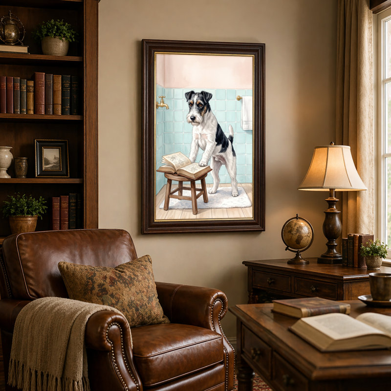 Art mural antique sur toile encadré doré pour le salon, la chambre à coucher, le bureau ou le vestibule - Décoration murale décorative avec lecture de chien